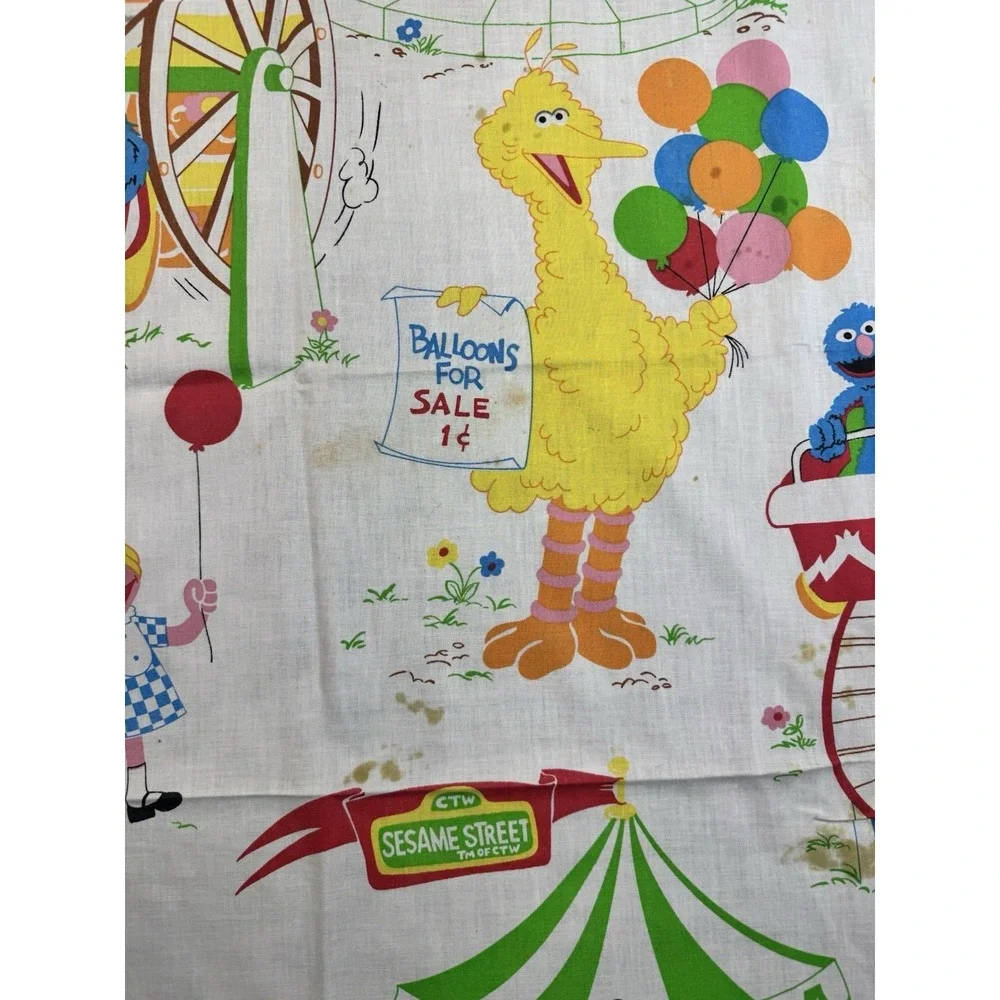 Sesame Street‎ Vintage Cotton Flat Sheet Multicolor Cartoon Carnival Theme twin